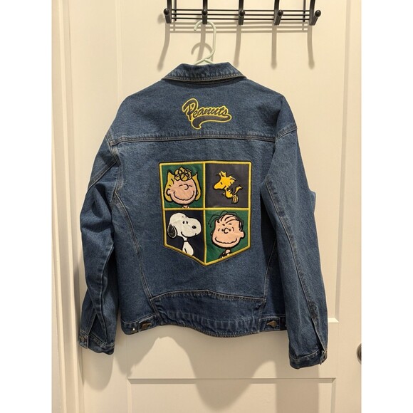 American Toons By Excelled VTG Peanuts Vintage Denim Jacket XL Leather Patch - Picture 5 of 6